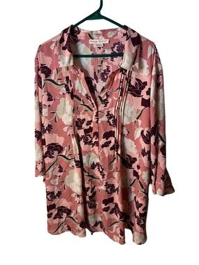Pennington’s in every story Floral Button-Front Pink Tunic Blouse size 4X